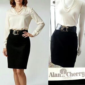 Vtg 90's🔥Leather Suede Pencil Skirt|Alan Cherry|Black